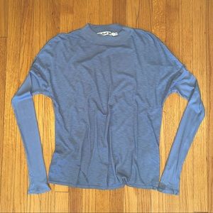 Michael Stars Supima Slub Ribbed Sleeve l/s Tee w Thumb Holes (Blue, One-Size)